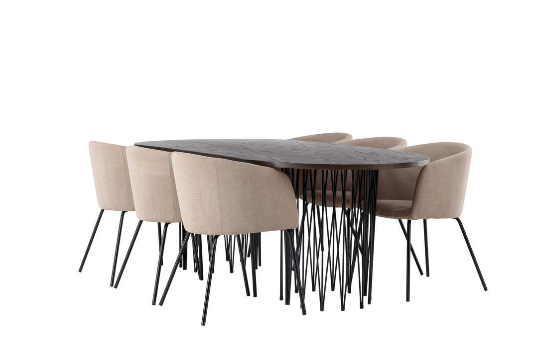 Venture Home Stone oval Dining Table - Black / Mocca Veneer +Berit Chair - Black / Beige Fabric (Polyester linen ) _6