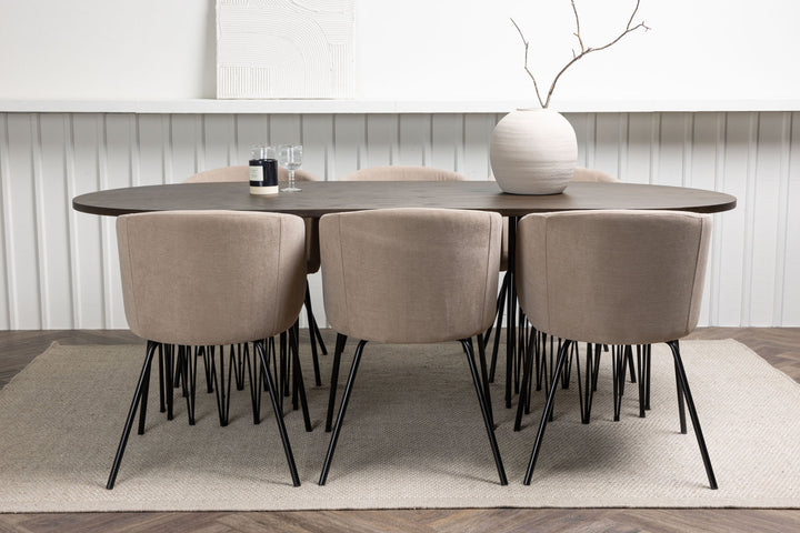 Venture Home Stone oval Dining Table - Black / Mocca Veneer +Berit Chair - Black / Beige Fabric (Polyester linen ) _6