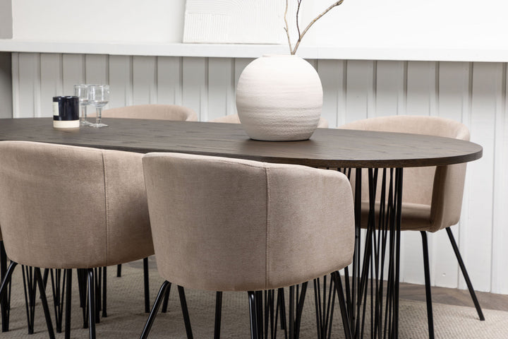 Venture Home Stone oval Dining Table - Black / Mocca Veneer +Berit Chair - Black / Beige Fabric (Polyester linen ) _6