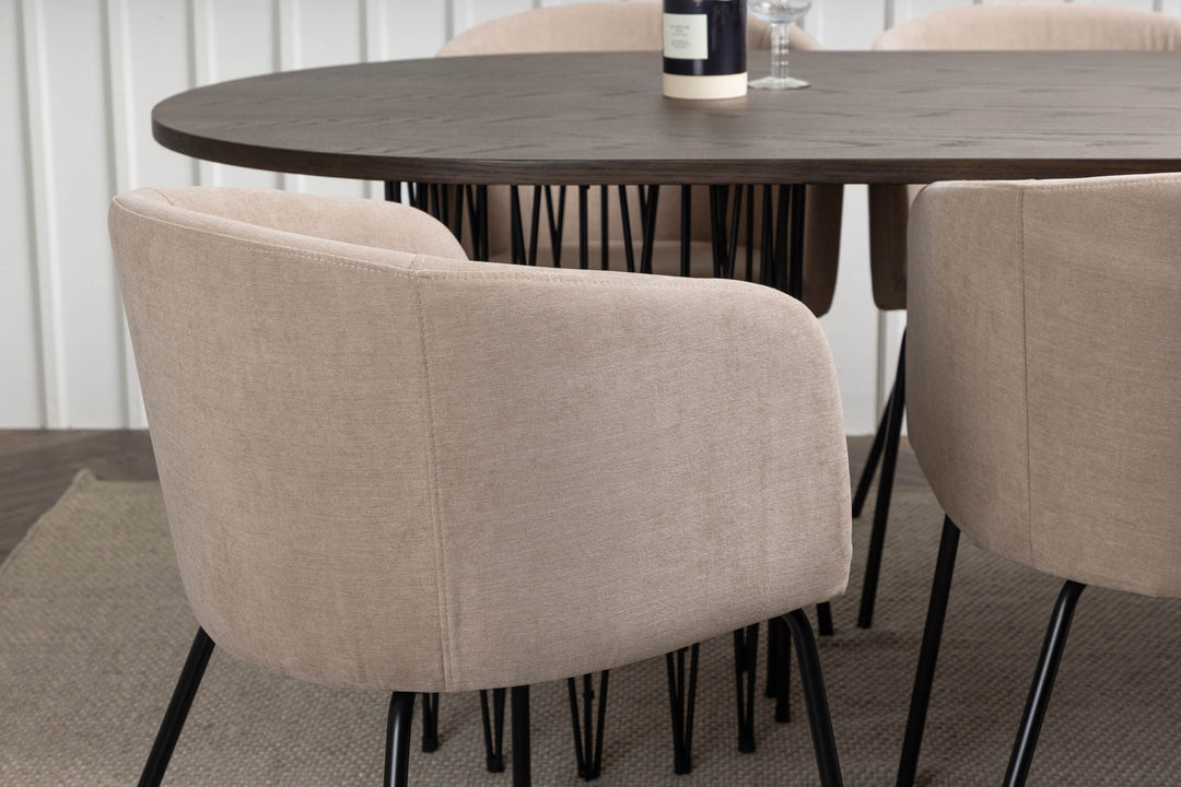 Venture Home Stone oval Dining Table - Black / Mocca Veneer +Berit Chair - Black / Beige Fabric (Polyester linen ) _6