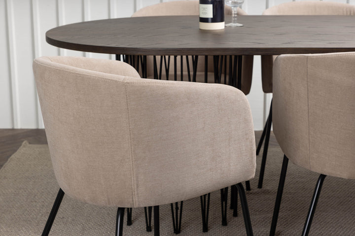 Venture Home Stone oval Dining Table - Black / Mocca Veneer +Berit Chair - Black / Beige Fabric (Polyester linen ) _6