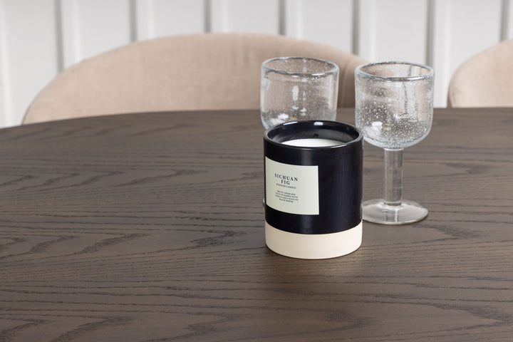 Venture Home Stone oval Dining Table - Black / Mocca Veneer +Berit Chair - Black / Beige Fabric (Polyester linen ) _6