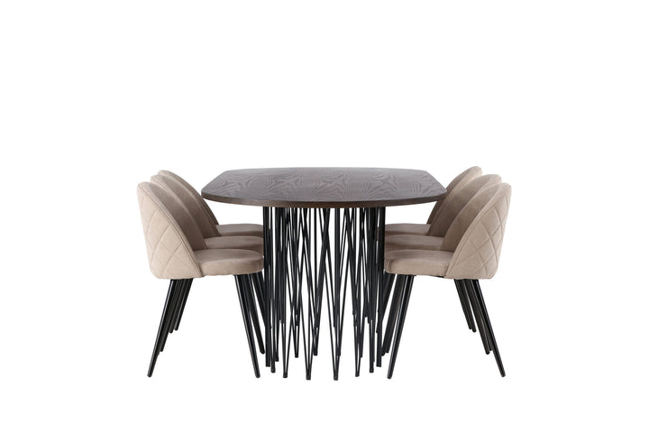 Venture Home Stone oval Dining Table - Black / Mocca Veneer +Velvet Stitches Chair - Black / Beige Fabric (Polyester linen ) _6