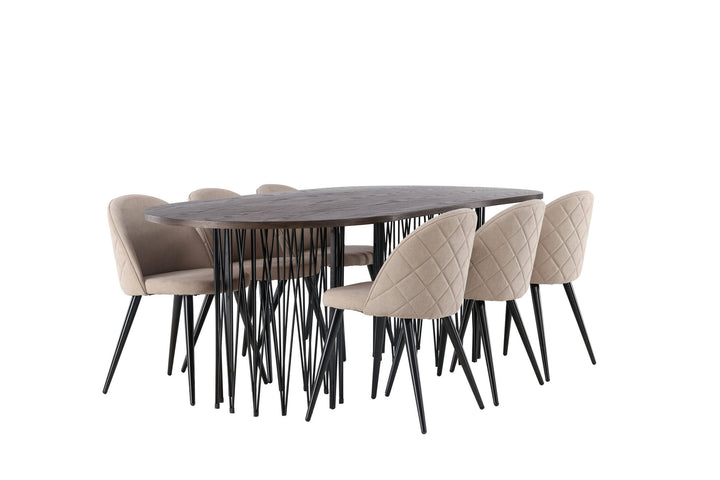 Venture Home Stone oval Dining Table - Black / Mocca Veneer +Velvet Stitches Chair - Black / Beige Fabric (Polyester linen ) _6