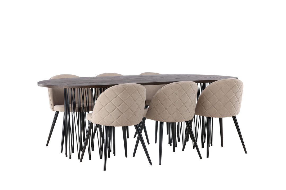 Venture Home Stone oval Dining Table - Black / Mocca Veneer +Velvet Stitches Chair - Black / Beige Fabric (Polyester linen ) _6