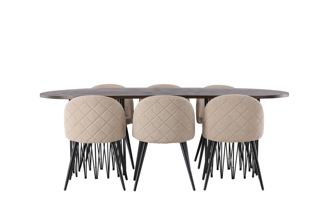 Venture Home Stone oval Dining Table - Black / Mocca Veneer +Velvet Stitches Chair - Black / Beige Fabric (Polyester linen ) _6