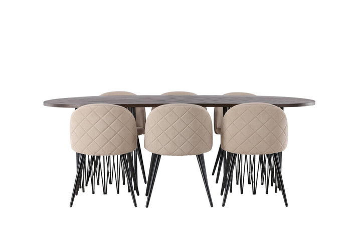 Venture Home Stone oval Dining Table - Black / Mocca Veneer +Velvet Stitches Chair - Black / Beige Fabric (Polyester linen ) _6