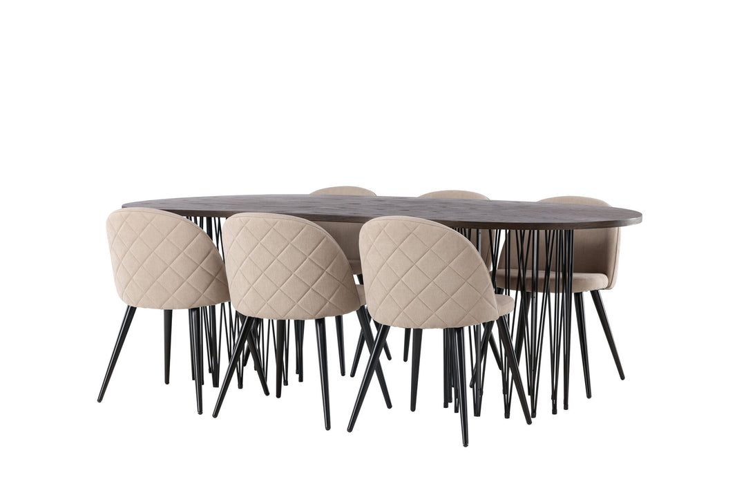 Venture Home Stone oval Dining Table - Black / Mocca Veneer +Velvet Stitches Chair - Black / Beige Fabric (Polyester linen ) _6