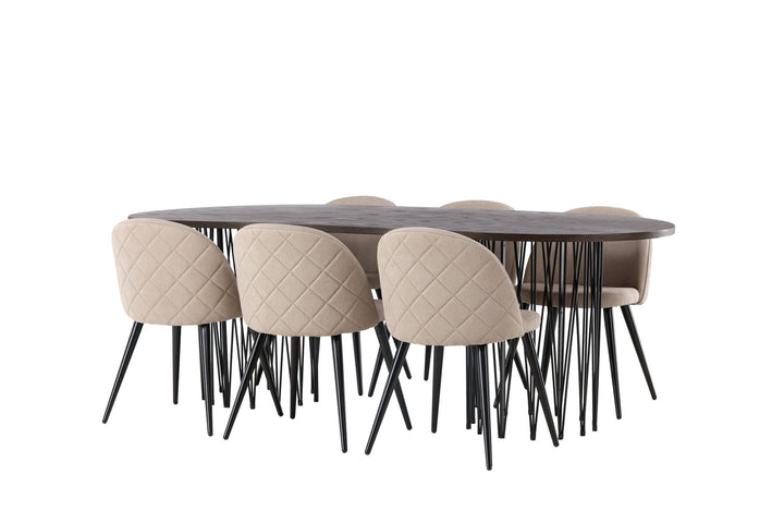 Venture Home Stone oval Dining Table - Black / Mocca Veneer +Velvet Stitches Chair - Black / Beige Fabric (Polyester linen ) _6