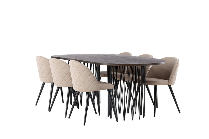 Venture Home Stone oval Dining Table - Black / Mocca Veneer +Velvet Stitches Chair - Black / Beige Fabric (Polyester linen ) _6