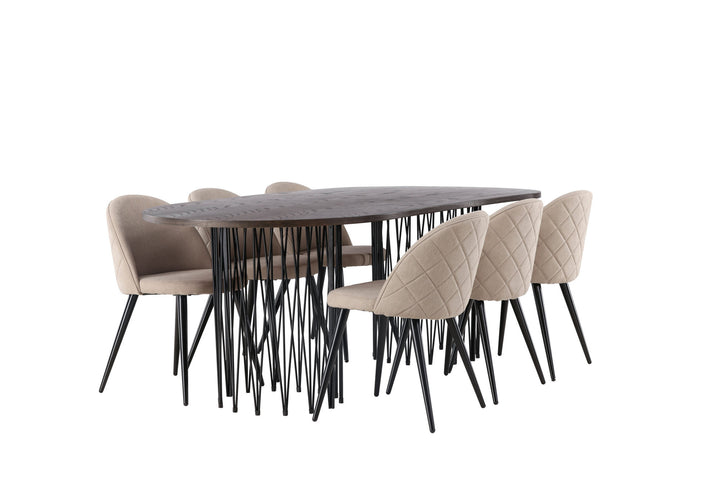 Venture Home Stone oval Dining Table - Black / Mocca Veneer +Velvet Stitches Chair - Black / Beige Fabric (Polyester linen ) _6