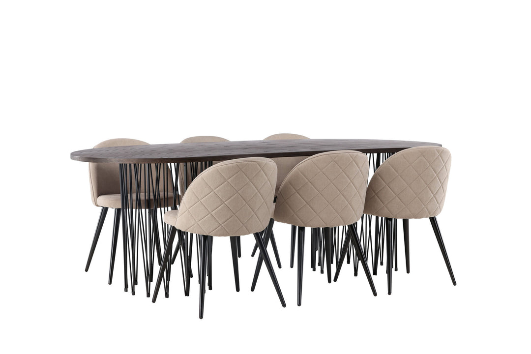 Venture Home Stone oval Dining Table - Black / Mocca Veneer +Velvet Stitches Chair - Black / Beige Fabric (Polyester linen ) _6