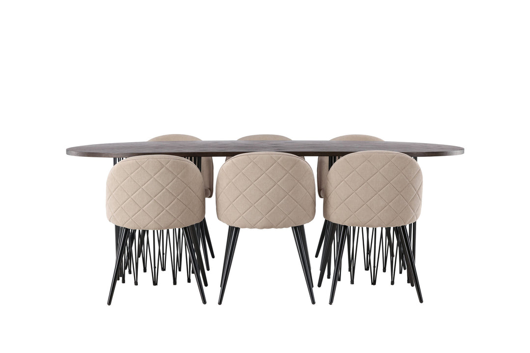Venture Home Stone oval Dining Table - Black / Mocca Veneer +Velvet Stitches Chair - Black / Beige Fabric (Polyester linen ) _6