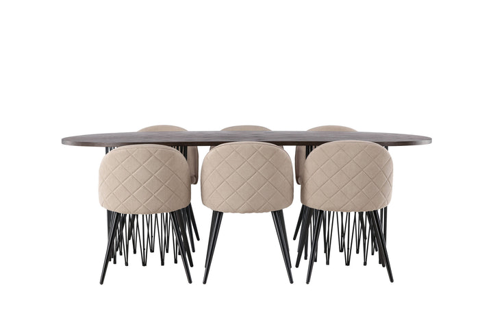 Venture Home Stone oval Dining Table - Black / Mocca Veneer +Velvet Stitches Chair - Black / Beige Fabric (Polyester linen ) _6
