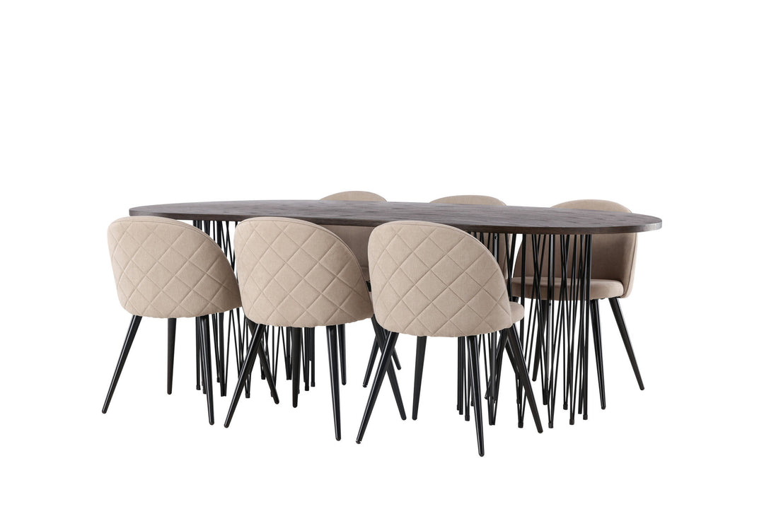 Venture Home Stone oval Dining Table - Black / Mocca Veneer +Velvet Stitches Chair - Black / Beige Fabric (Polyester linen ) _6