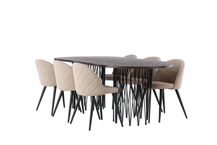 Venture Home Stone oval Dining Table - Black / Mocca Veneer +Velvet Stitches Chair - Black / Beige Fabric (Polyester linen ) _6