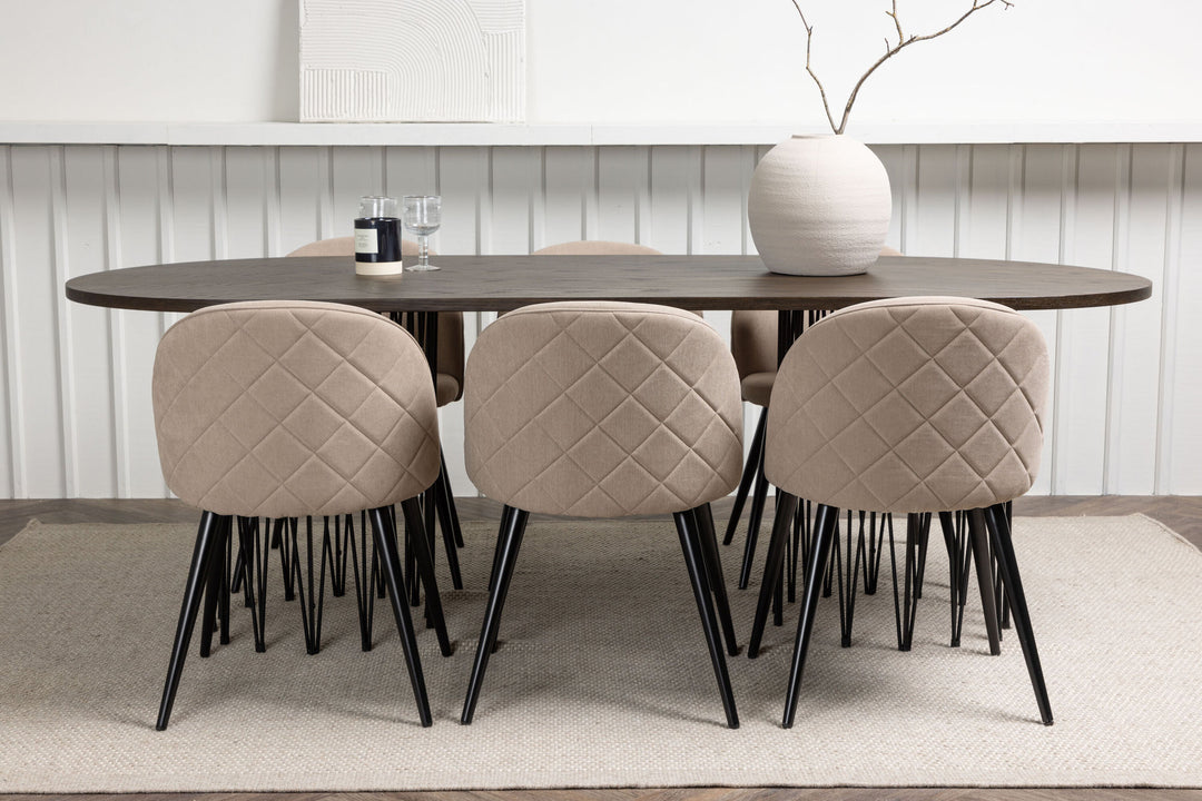 Venture Home Stone oval Dining Table - Black / Mocca Veneer +Velvet Stitches Chair - Black / Beige Fabric (Polyester linen ) _6
