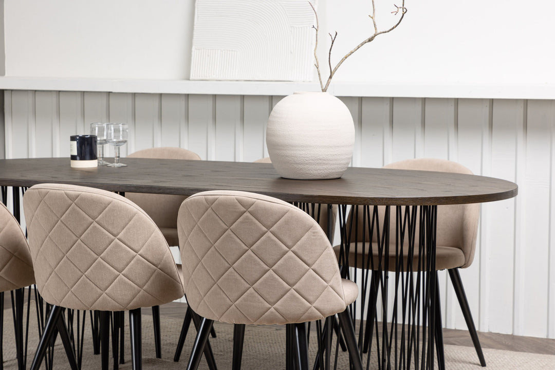 Venture Home Stone oval Dining Table - Black / Mocca Veneer +Velvet Stitches Chair - Black / Beige Fabric (Polyester linen ) _6