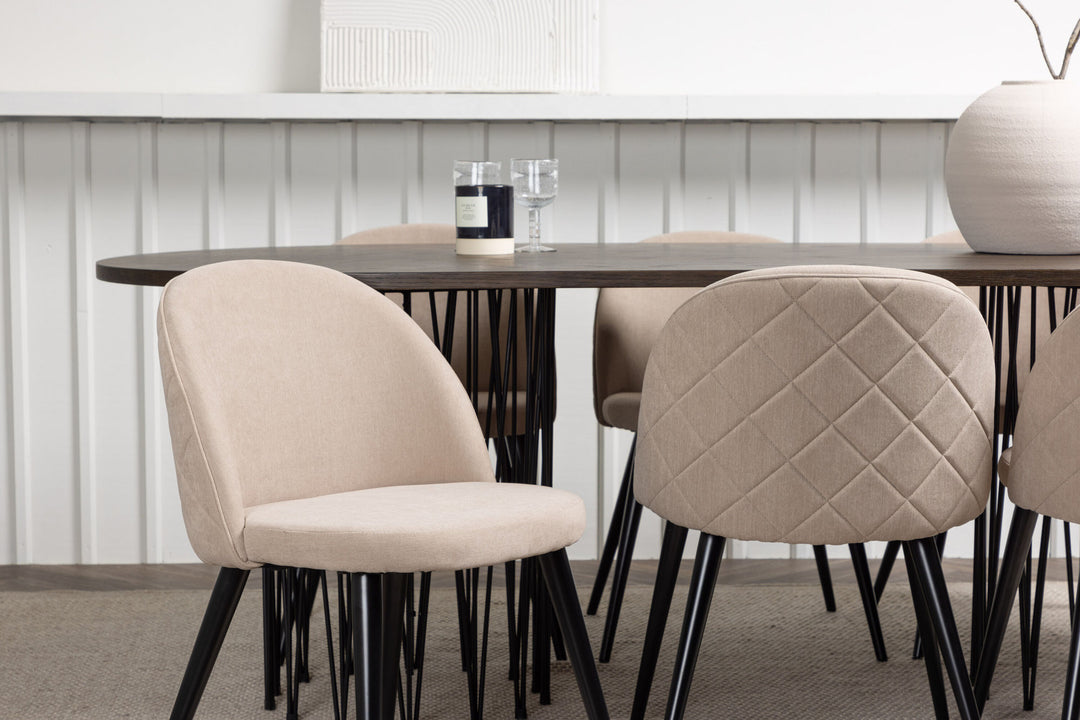 Venture Home Stone oval Dining Table - Black / Mocca Veneer +Velvet Stitches Chair - Black / Beige Fabric (Polyester linen ) _6