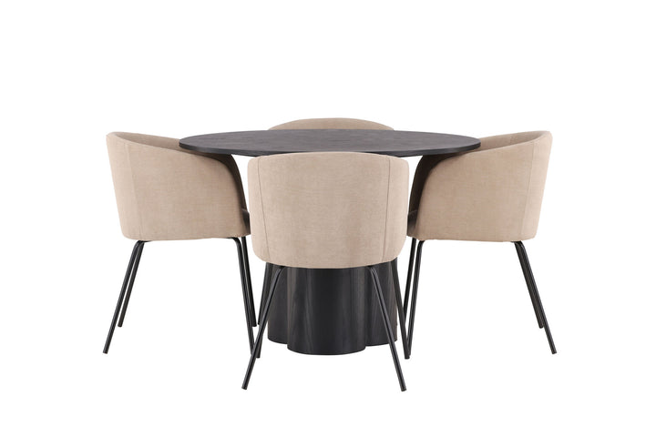 Venture Home OliviaDiningTable-Black/BlackVeneer+BeritChair-Black/BeigeFabric(Polyesterlinen)_4