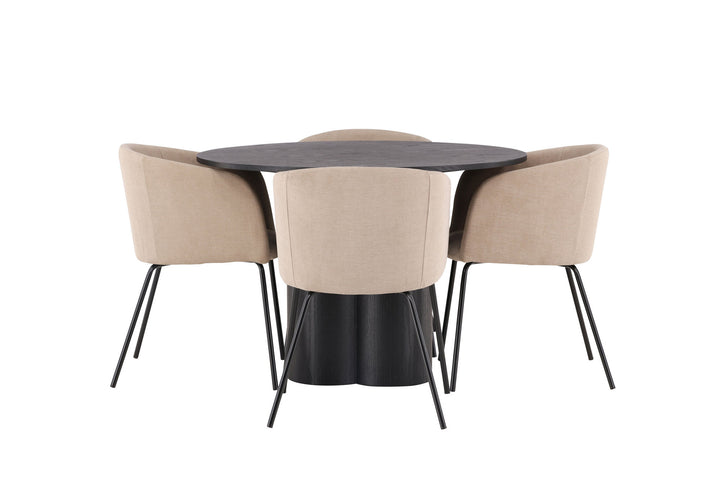 Venture Home OliviaDiningTable-Black/BlackVeneer+BeritChair-Black/BeigeFabric(Polyesterlinen)_4