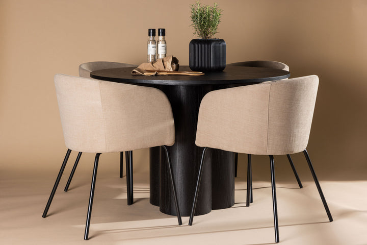 Venture Home OliviaDiningTable-Black/BlackVeneer+BeritChair-Black/BeigeFabric(Polyesterlinen)_4
