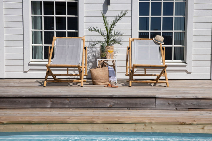 Venture Home Cane Foldable lounge Chair - Bamboo / Grey Cushion