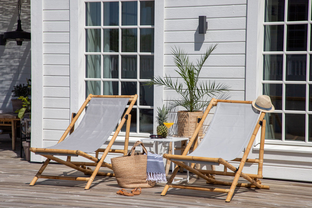 Venture Home Cane Foldable lounge Chair - Bamboo / Grey Cushion