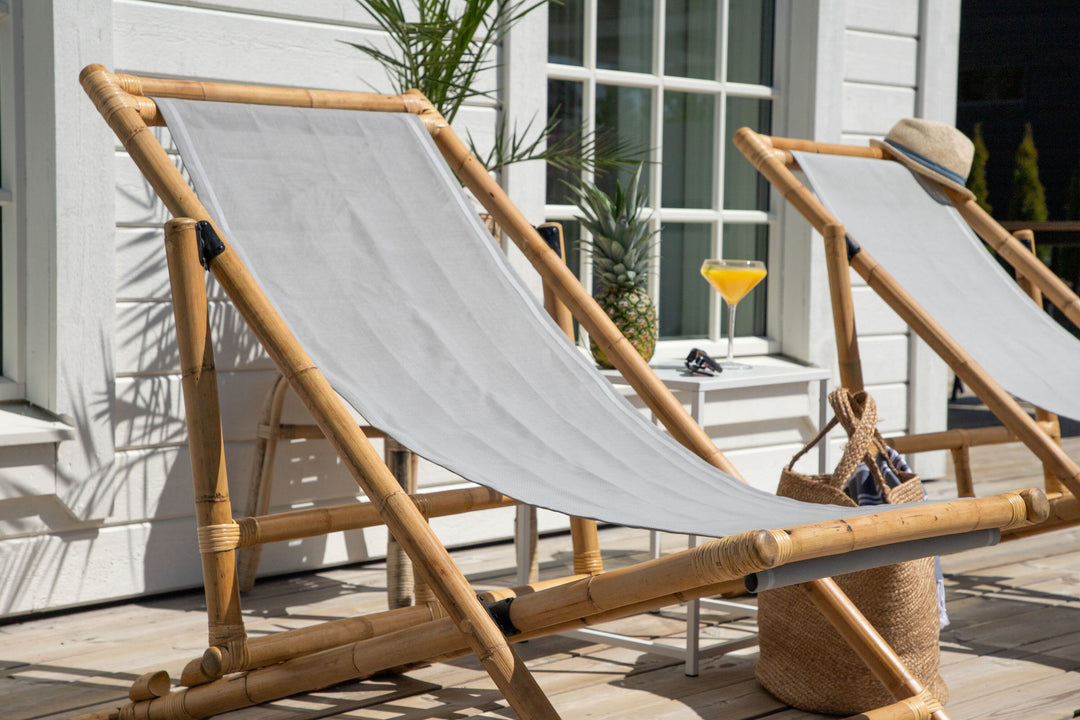 Venture Home Cane Foldable lounge Chair - Bamboo / Grey Cushion