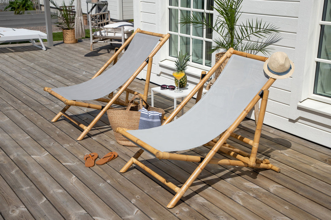 Venture Home Cane Foldable lounge Chair - Bamboo / Grey Cushion