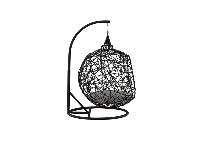 Venture Home Lexi Hanging chair- Black frame/black wicker/grey cushion