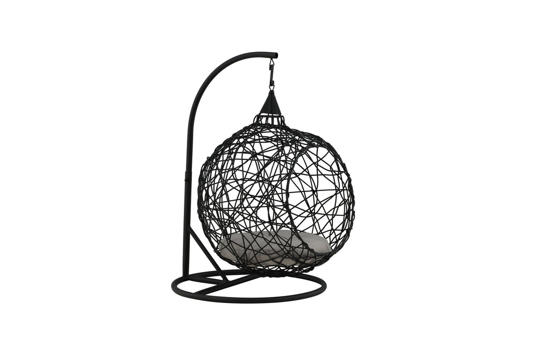 Venture Home Lexi Hanging chair- Black frame/black wicker/grey cushion