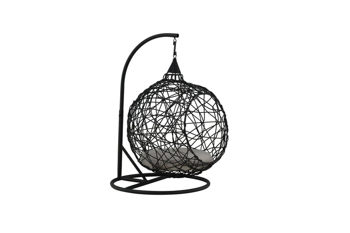 Venture Home Lexi Hanging chair- Black frame/black wicker/grey cushion
