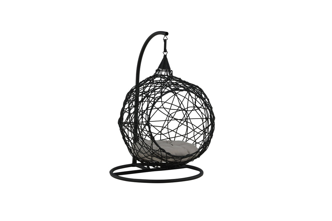 Venture Home Lexi Hanging chair- Black frame/black wicker/grey cushion