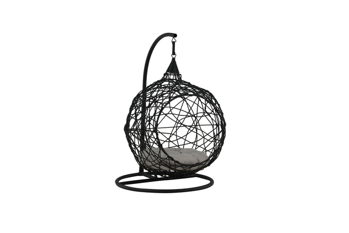 Venture Home Lexi Hanging chair- Black frame/black wicker/grey cushion