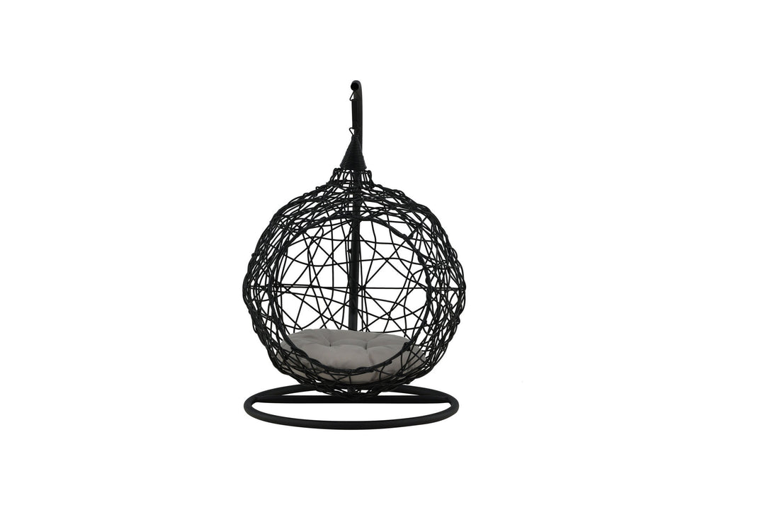 Venture Home Lexi Hanging chair- Black frame/black wicker/grey cushion