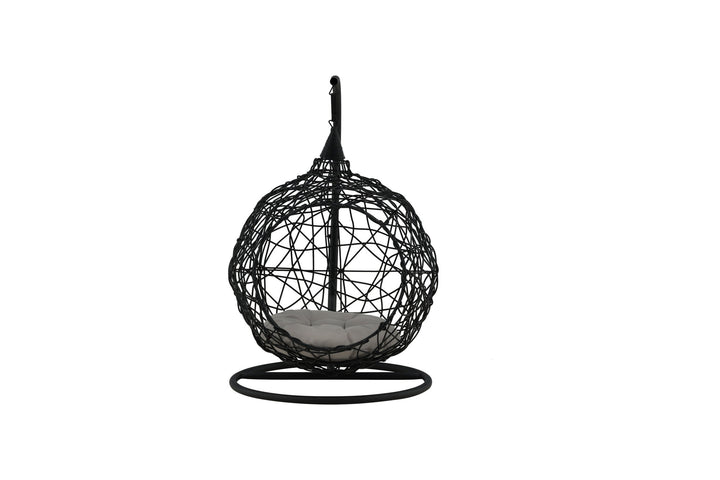 Venture Home Lexi Hanging chair- Black frame/black wicker/grey cushion