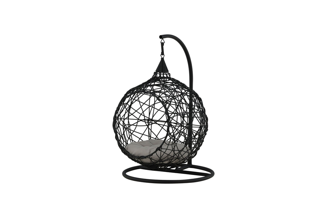 Venture Home Lexi Hanging chair- Black frame/black wicker/grey cushion