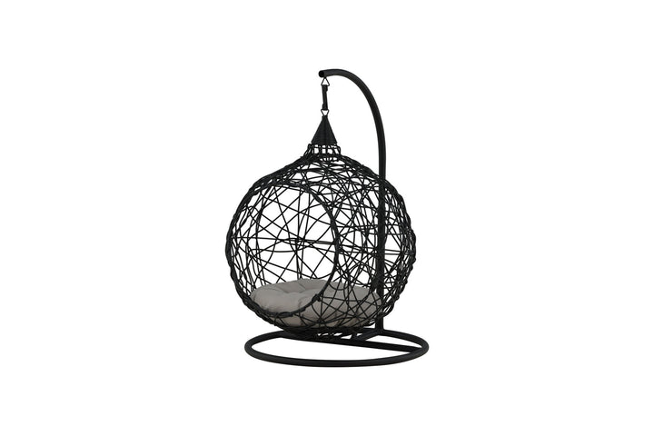 Venture Home Lexi Hanging chair- Black frame/black wicker/grey cushion