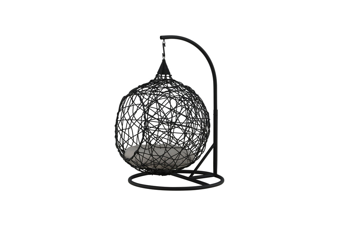 Venture Home Lexi Hanging chair- Black frame/black wicker/grey cushion
