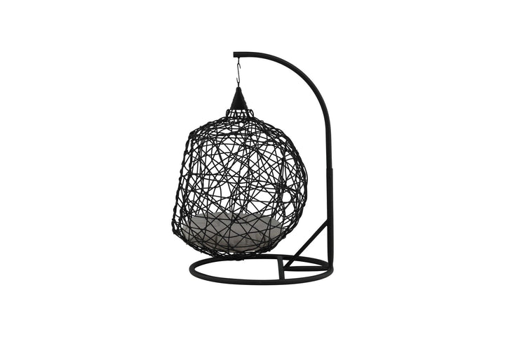 Venture Home Lexi Hanging chair- Black frame/black wicker/grey cushion