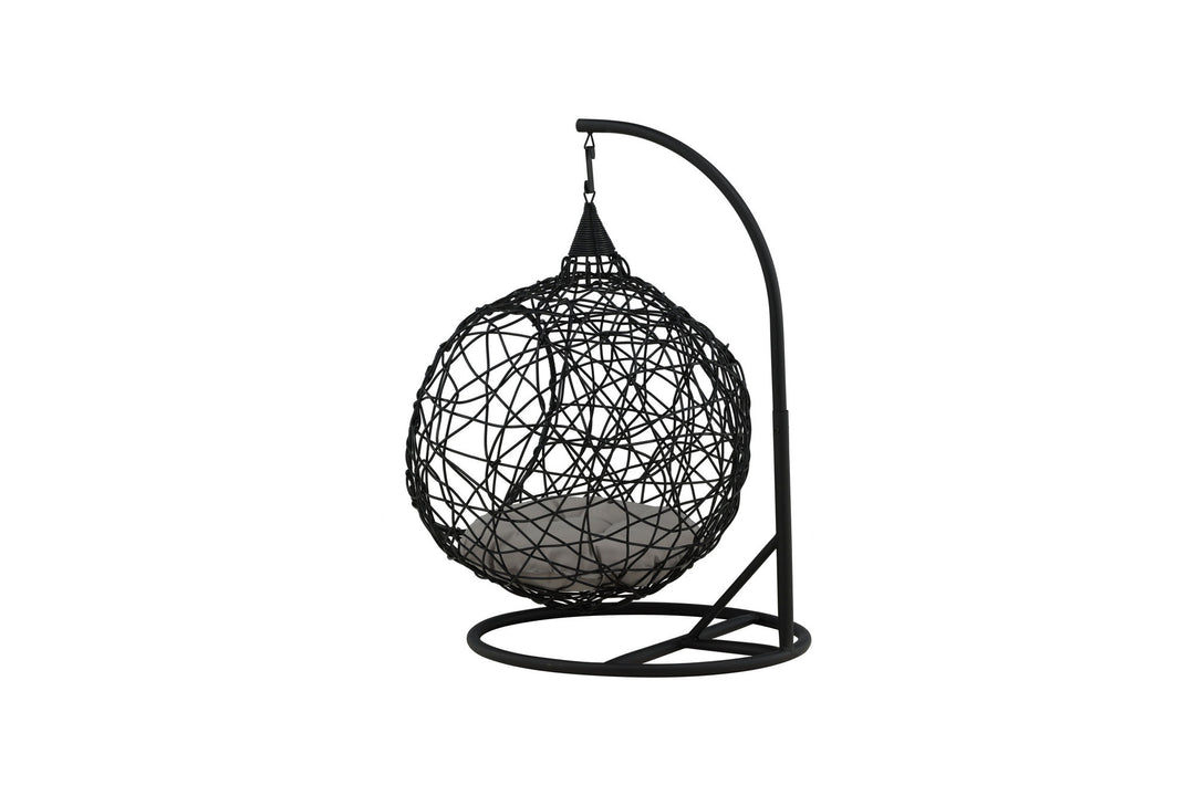 Venture Home Lexi Hanging chair- Black frame/black wicker/grey cushion