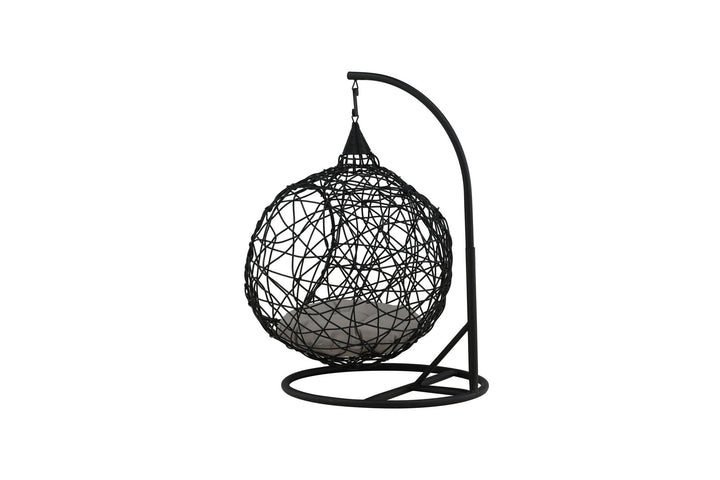 Venture Home Lexi Hanging chair- Black frame/black wicker/grey cushion