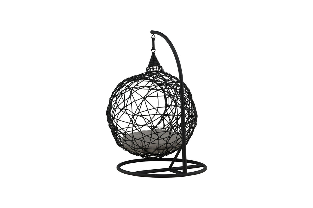 Venture Home Lexi Hanging chair- Black frame/black wicker/grey cushion
