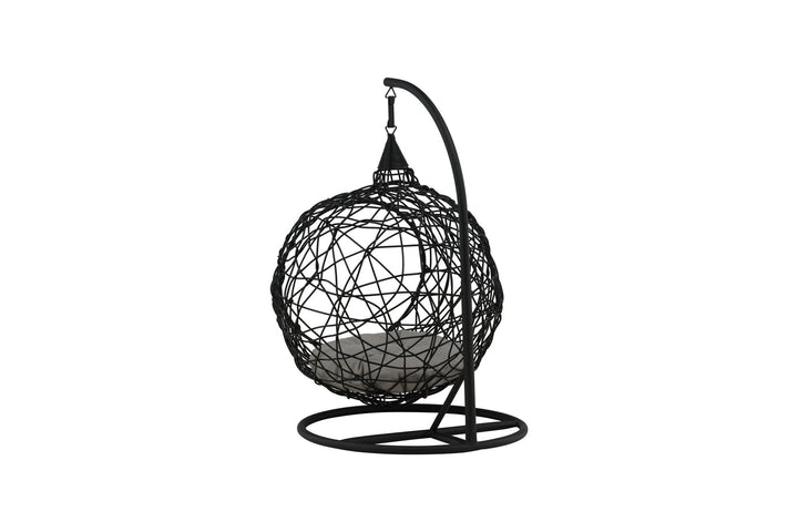 Venture Home Lexi Hanging chair- Black frame/black wicker/grey cushion