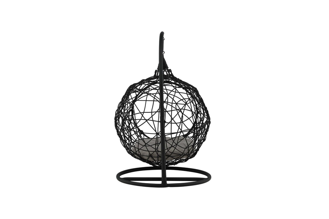 Venture Home Lexi Hanging chair- Black frame/black wicker/grey cushion