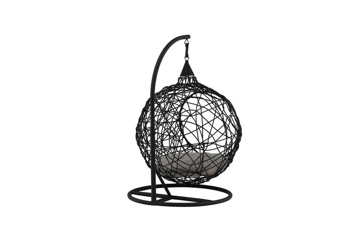 Venture Home Lexi Hanging chair- Black frame/black wicker/grey cushion