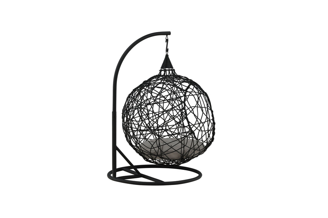 Venture Home Lexi Hanging chair- Black frame/black wicker/grey cushion