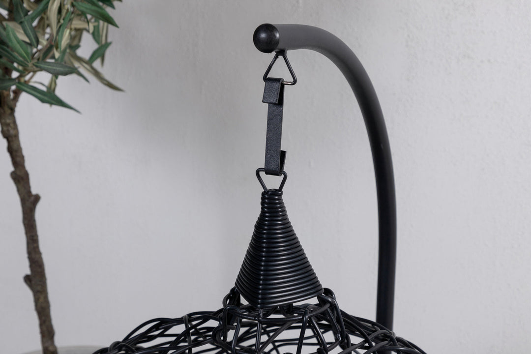 Venture Home Lexi Hanging chair- Black frame/black wicker/grey cushion