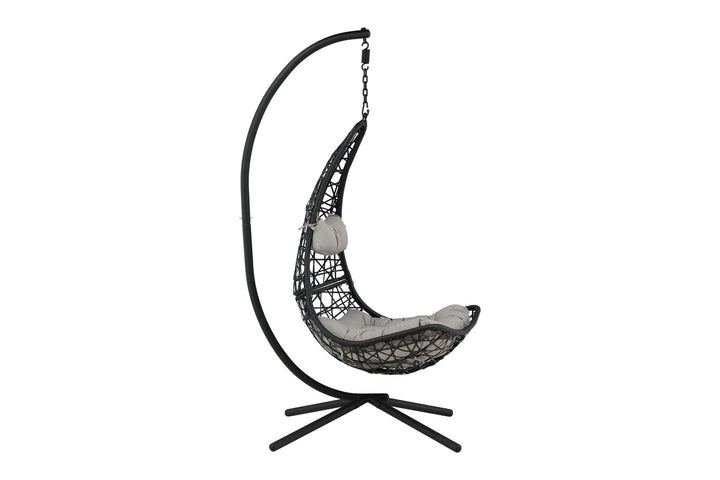 Venture Home Edinburgh Hanging chair - Black frame/black wicker/grey cushion